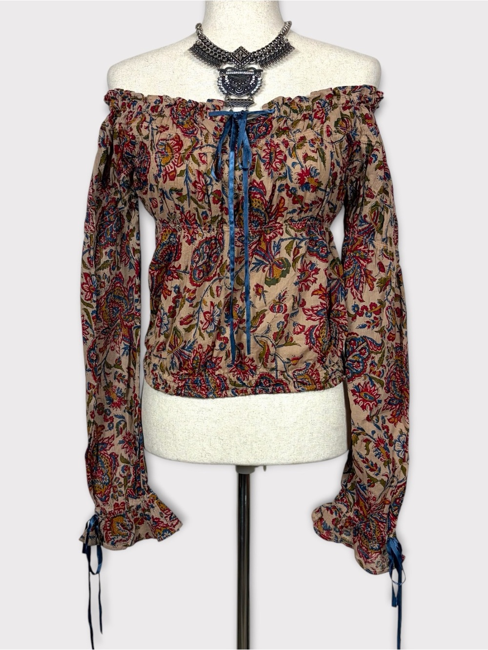 Polo Jeans Ralph Lauren Off The Shoulder Peasant Top Med Boho Festival Western